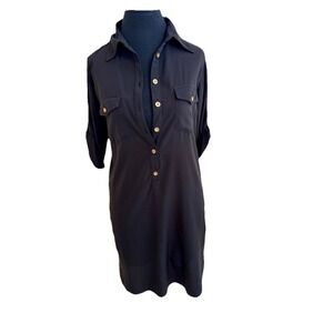 Speed Control New York Womens Size M Black Tunic Shirt Dress Roll Tab‎ Sleeves